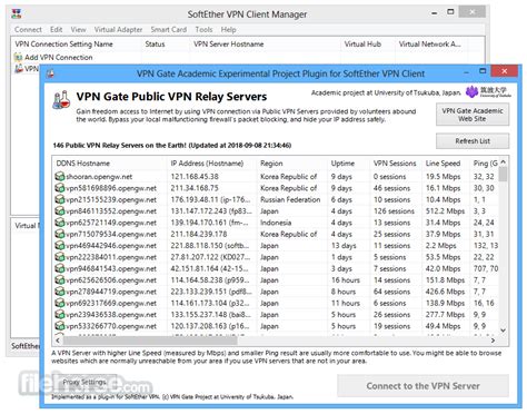 It will enable you to connect to any of public vpn relay servers of vpn gate in a snap. SoftEther VPN Gate Client Plugin 2018.09.12 Build 9669 ...