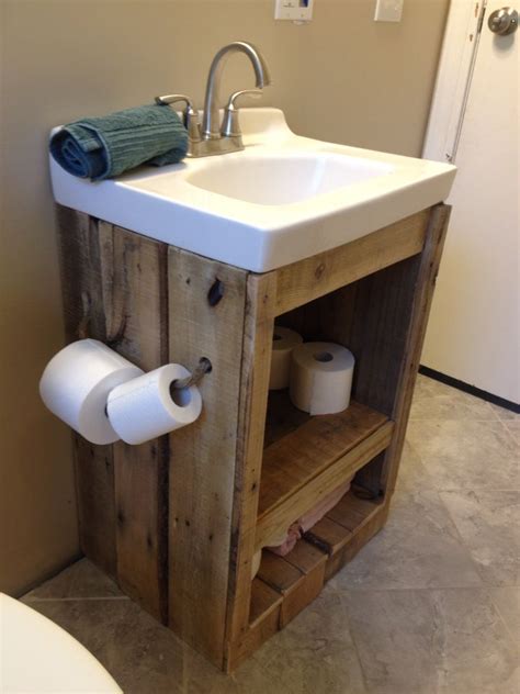 Repurpose old fixtures for a new look to your bedroom or bathroom with this pallet makeup vanity made using 4 pallets. Pallet wood bathroom vanity sink. | bathroom ideas | Pinterest | Wood bathroom, Vanity sink and ...