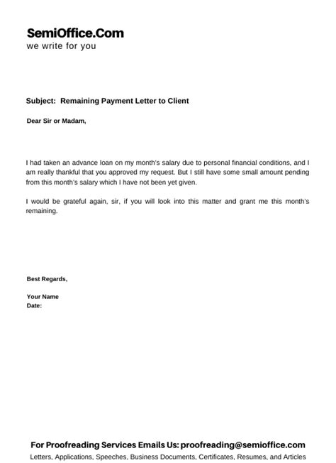 Remaining Payment Request Letter Sample For Clients Customers