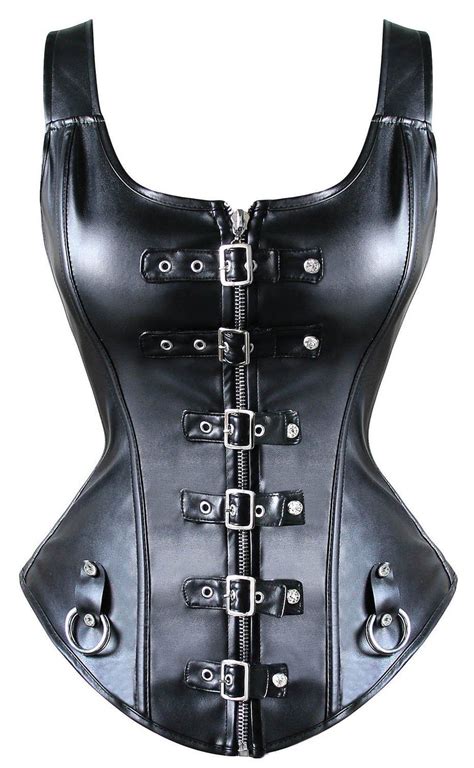 2019 Womens Front Buckled Leather Bustier Corset With Bondage Rings