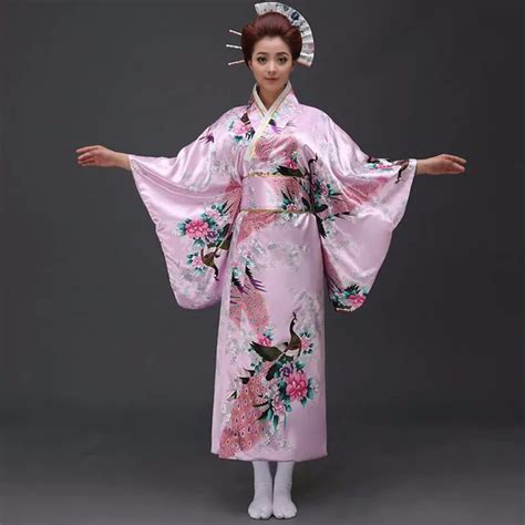 Vintage Party Dress Women Sexy Satin Kimono Yukata With Obi Performance Dance Dress Japanese