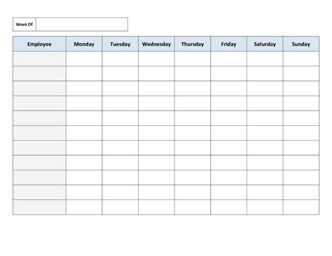 Blank Weekly Work Schedule Template Cleaning Schedule Templates