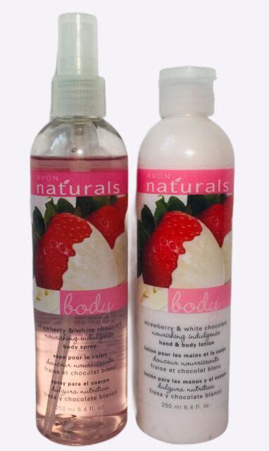 Avon Naturals Strawberry And White Chocolate Body Spray And Body Lotion Set