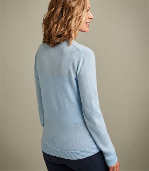 Soft Blue Womens Pure Cashmere Crew Neck Cardigan Woolovers Au