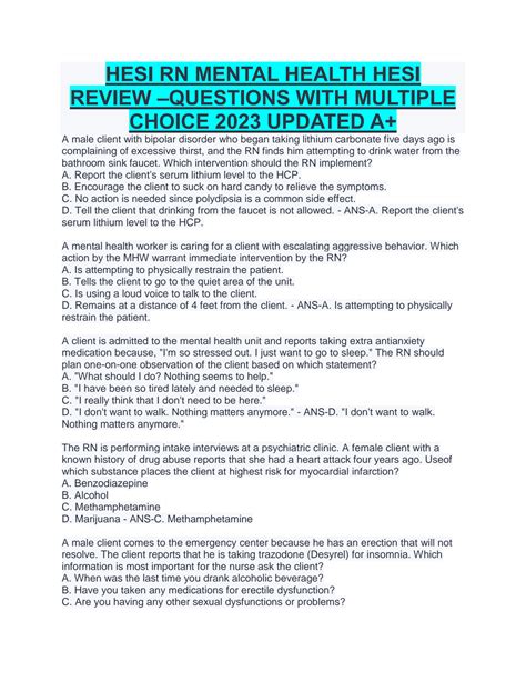 SOLUTION: Hesi rn mental health hesi review questions with multiple