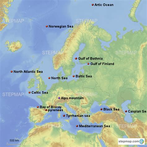 Stepmap Europe Bodies Of Water And Mountains Landkarte Für Germany