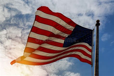 American Flag On The Blue Sky Stock Photo Image Of Beautiful Liberty