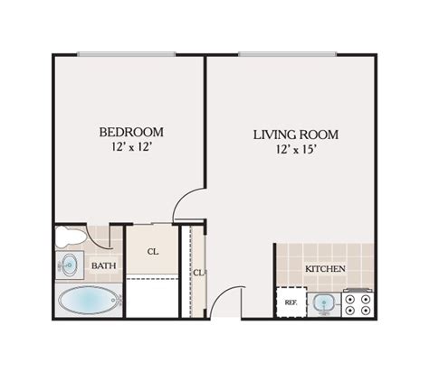 This floor plan offers a spacious large closet in the hallway from the bedroom to the bathroom. FLOOR PLANS - Atrium Apartments for rent in Philadelphia, PA