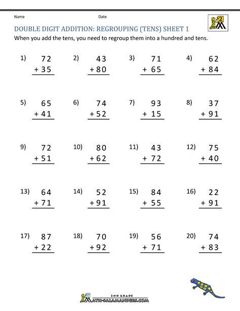 Two digit subtraction without regrouping it contains five versions of two digit subtraction without regrouping worksheets for grade 1 or grade 2 or class everything is ready to print material in pdf format. Double Digit Addition With Regrouping