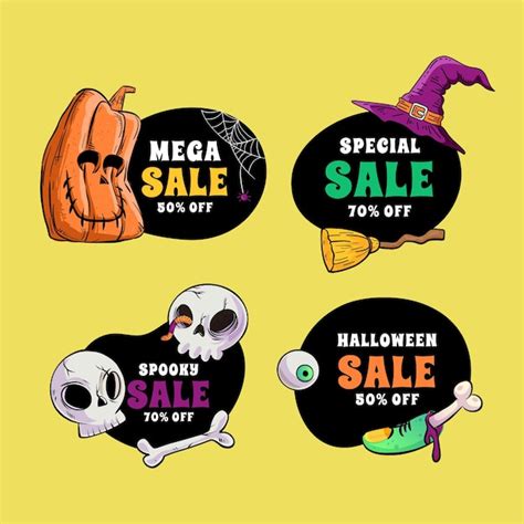 Free Vector Hand Drawn Flat Halloween Sale Labels Collection