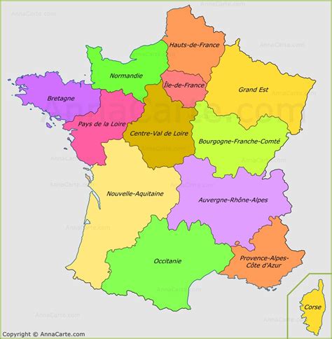 Carte de france avec les regions. Carte des regions de France | Les regions francaises - AnnaCarte.com