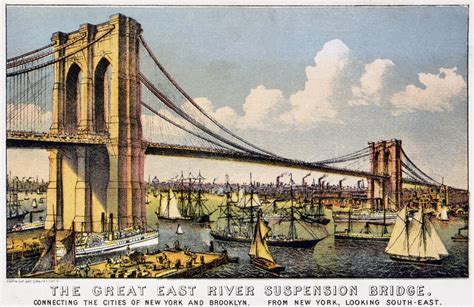 New York Brooklyn Bridge Nthe Great East River Suspension Bridge View