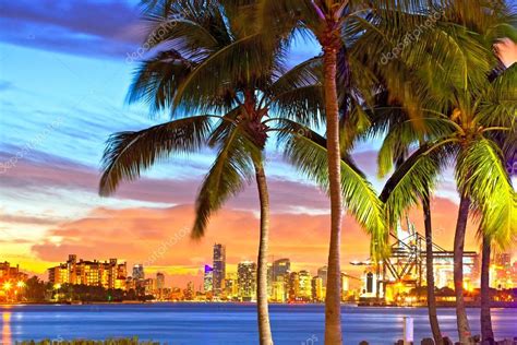 Miami Downtown And Port Sunset Panorama — Stock Photo © Fotozapad 91661598