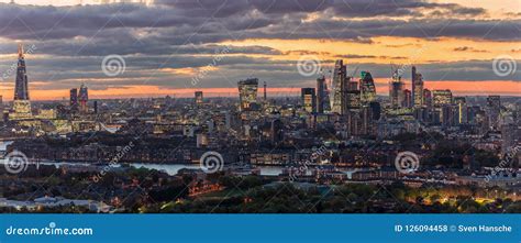 Panorama Of The Illuminated Skyline Of London After Sunset Stock Photo