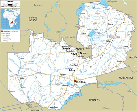 Detailed Clear Large Road Map Of Zambia Ezilon Maps