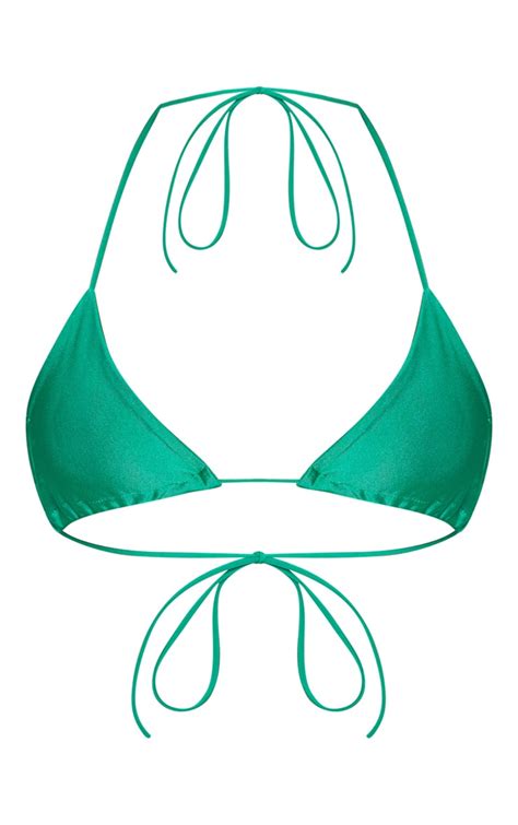 Green Skinny Strap Mini Knot Bikini Top Prettylittlething