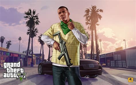 Franklin Clinton With A Gun In Grand Theft Auto V Hd Desktop Wallpaper Widescreen High