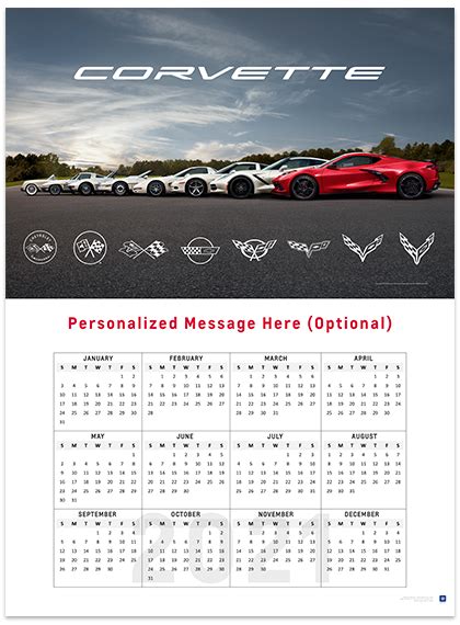 All Generations C1 C8 Corvette 2021 Wall Calendar Chevymall
