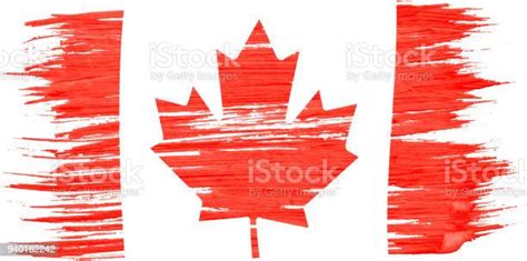 Art Brush Watercolor Painting Of Canadian Flag Blown In The Wind