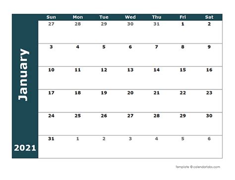 Calendar Labs Printable Calendar 2021 Free Letter Templates