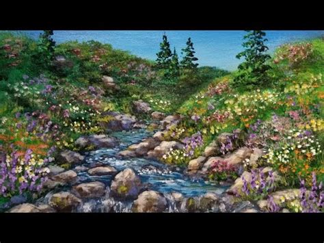 Stream With Wildflowers Landscape Acrylic Painting LIVE Instruction YouTube