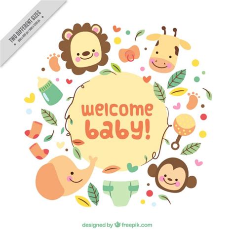 Enjoyable Baby Shower Card With Cute Animals Vector Free