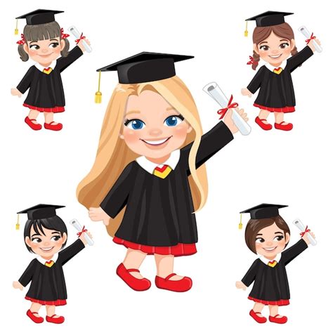 Premium Vector Set Of Girls Holding Diploma In Academic Gown For