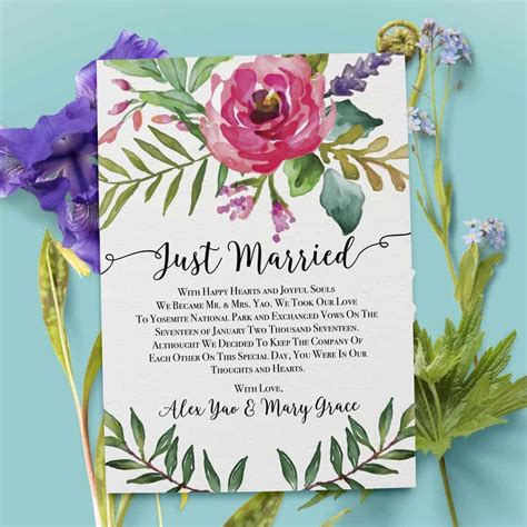 Just Married Cards Elegant Floral Elopement Announcements Elopement