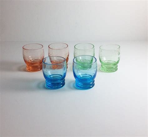 Vintage Mid Century Colored Shot Glass Set Colored And