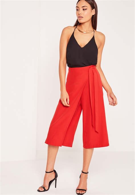 Missguided - Wrap Belted Culottes Red | Red culottes outfit