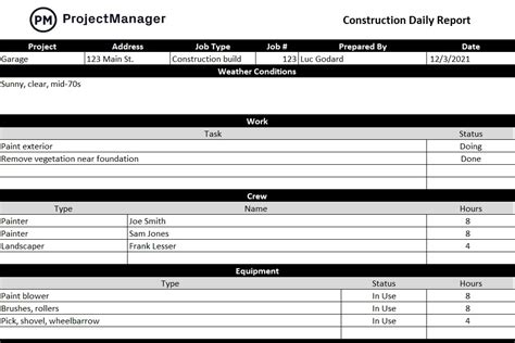 Free Construction Daily Report Template For Excel Projectmanager