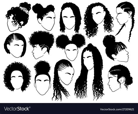 Afro hairstyle, others, face, black hair, monochrome png. Set female afro hairstyles collection of vector image on ...