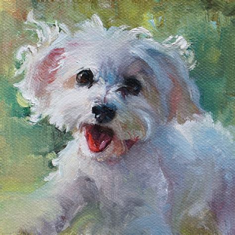 Fun Sized Pet Portrait Of Daisy 4x4 Oil On Canvas By Heather