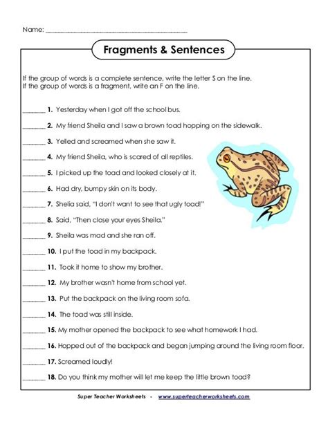 Sentence Fragments Worksheet Worksheets Ratchasima Printable
