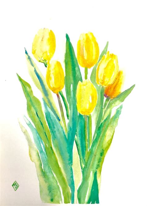 Items Similar To Yellow Tulips 9x12 Original Watercolor Painting
