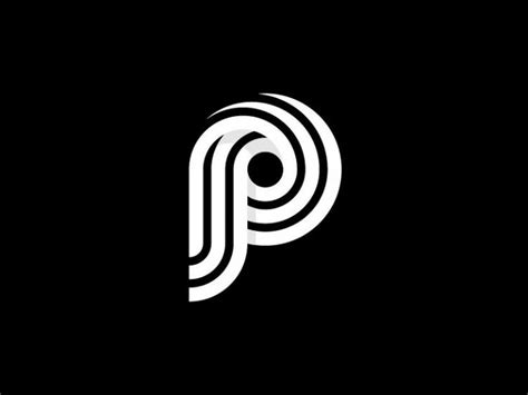 A Black And White Logo With The Letter P In Its Center On A Dark