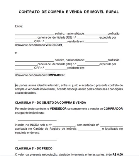 Contrato de Compra e Venda de Imóvel Rural Modelo Word e PDF