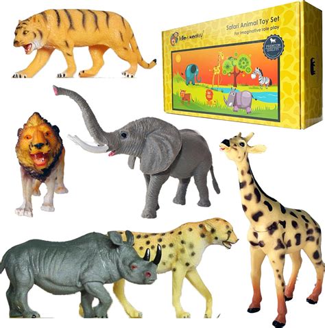 Safari Animals Toys Plastic Figures Large Set Of 6 Boxed