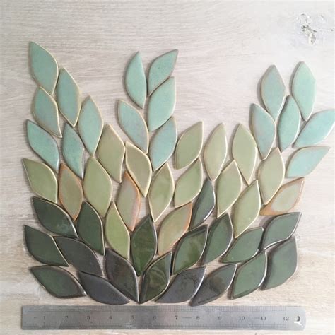 Botany Leaf Shaped Porcelain Mosaic Tiles Nature Inspired Etsy