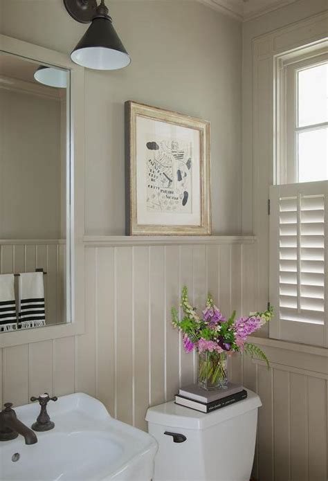 Taupe Powder Room With Beadboard Walls Cottage Bathroom