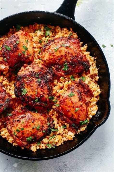 182 calories, 9.8 g fat, 1.8 g saturated fat, 158 mg sodium, 20.1 g carbs, 5.9 g fiber, 3.7 g sugar, 5.5 g protein. Spicy Chicken with Cauliflower Rice (Low-carb, Gluten-free ...