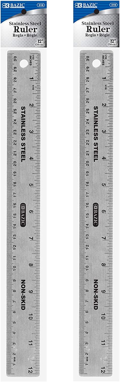 Bazic Stainless Steel Ruler 12 30cm Non Skid Base