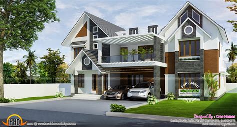 Modern Sloped Roof Home Kerala Design Floor Plans Home Plans