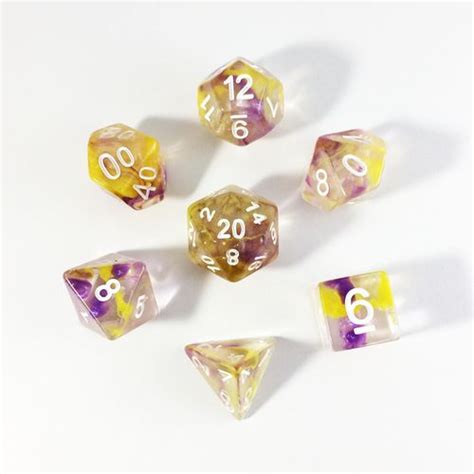 Yellow And Purple Ink Drop Polyhedral Dice Set Hd Dice — Thediceoflife