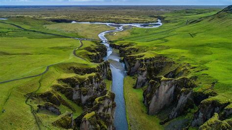 Aerial View Of A Riverbed In Fjaðrárgljúfur Canyon Iceland Ijsland