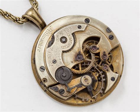 Zodiac mechanical pocket watch on fob or necklace chain | etsy. Steampunk Clockwork Statement Necklace Antique Gold Pocket ...
