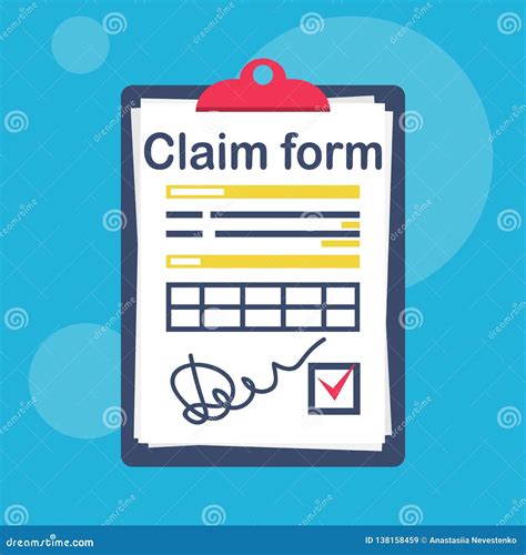 Insurance Claim Form With A Check Mark And A Signature Stock Vector