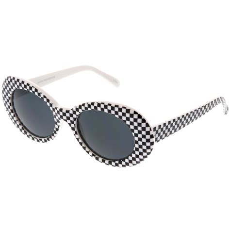 Large Retro Checkered Oval Sunglasses Thick Frame Colored Lens Wide Ar Sunglass La