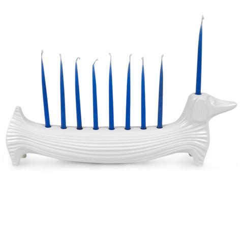 Menorah from the holy land crafted from brass, silver and pewter. Ceramic Dachshund Menorah