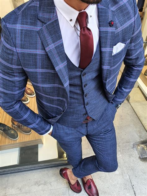 Buy Indigo Slim Fit Check Plaid Suit By With Free Shipping